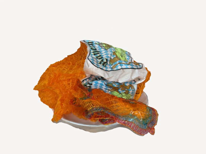Ein 3D Scan eines orangenen Kartoffelsacks auf dem Zenetti Pils.